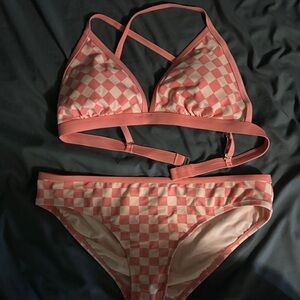 Kona Sol Pink Checkered Triangle Bikini